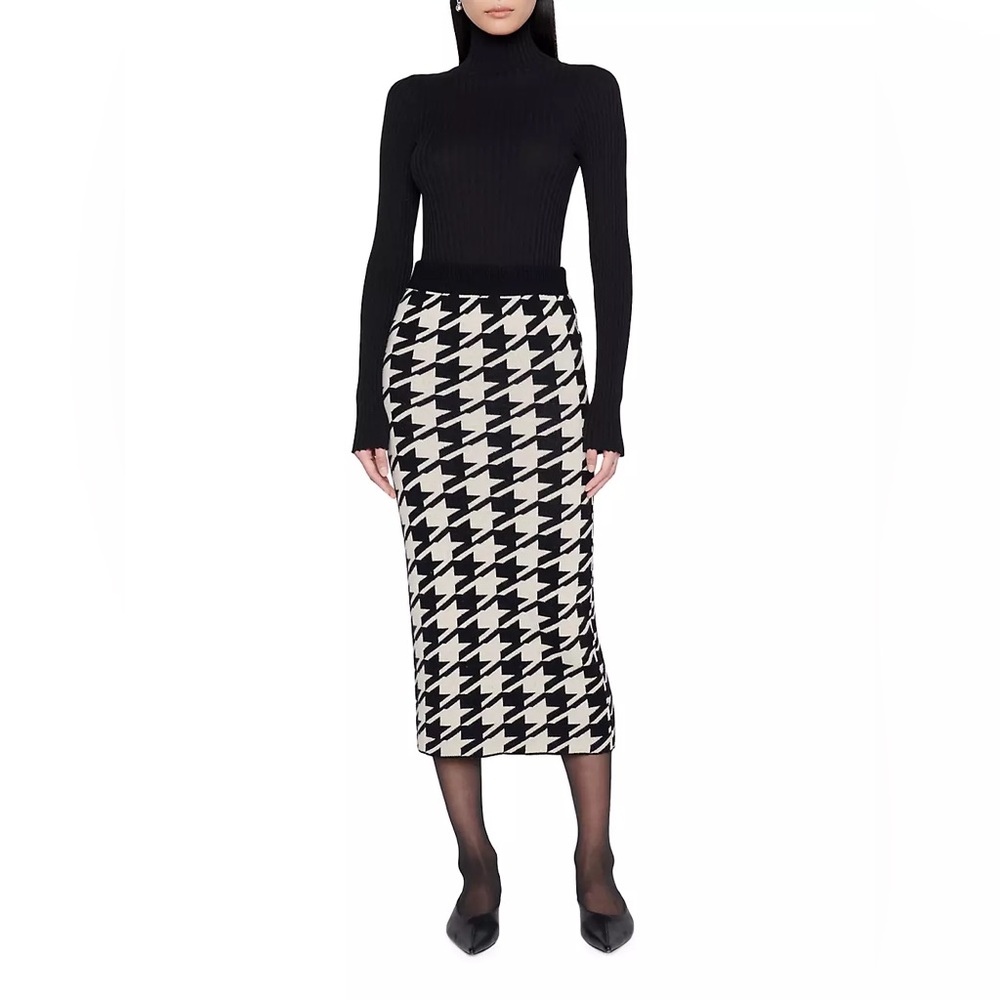 Anine Bing Reese Houndstooth Knit Skirt Wool Cashmere Midi